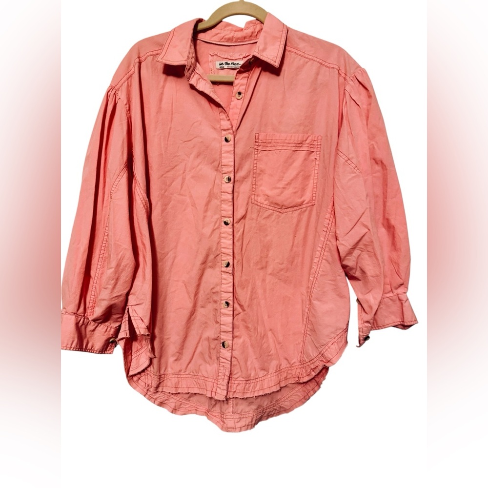 Free People We The Free Coral Button Down Shirt Size Medium Oversized